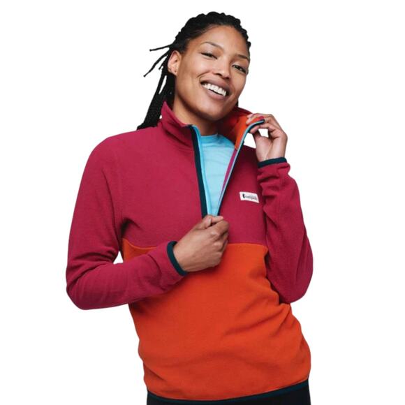 Cotopaxi Raspberry Pink Canyon Orange Amado Quarter Zip Fleece Pullover - Picture 2 of 12